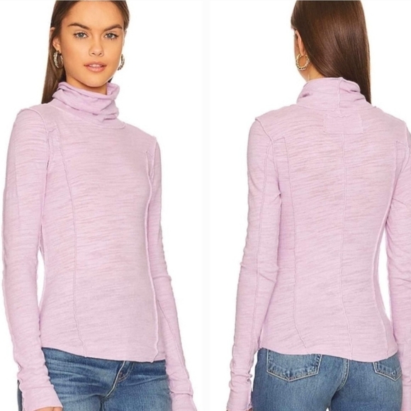We The Free Size M 100% Cotton Lavender Turtleneck Sweater Longsleeve - Picture 2 of 7
